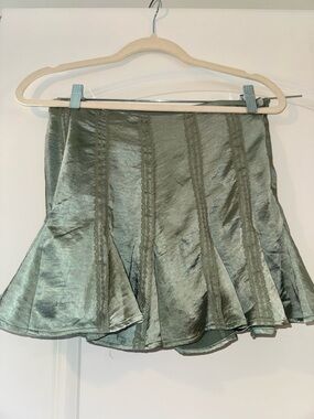 Girls Sage Green Satin Flared Skirt